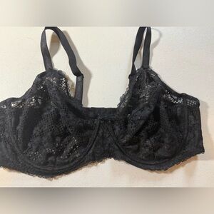 Flirty Lace Bra Black Underwire Shear Mesh Sexy Date Night Lingerie Full Support
